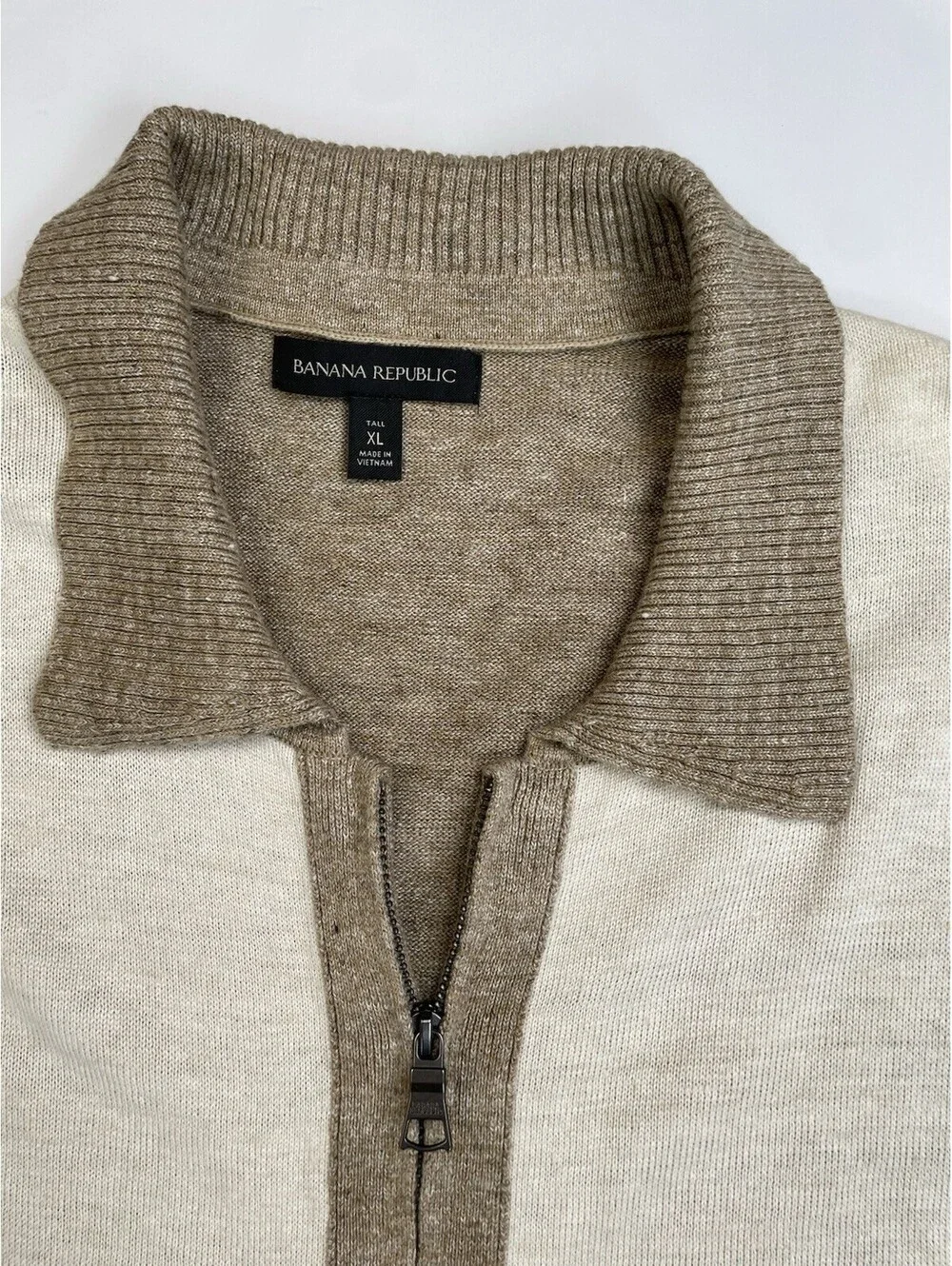 Banana Republic Full Zip Sweater Polo XL Tall Cotton Colorblock Retro XLT